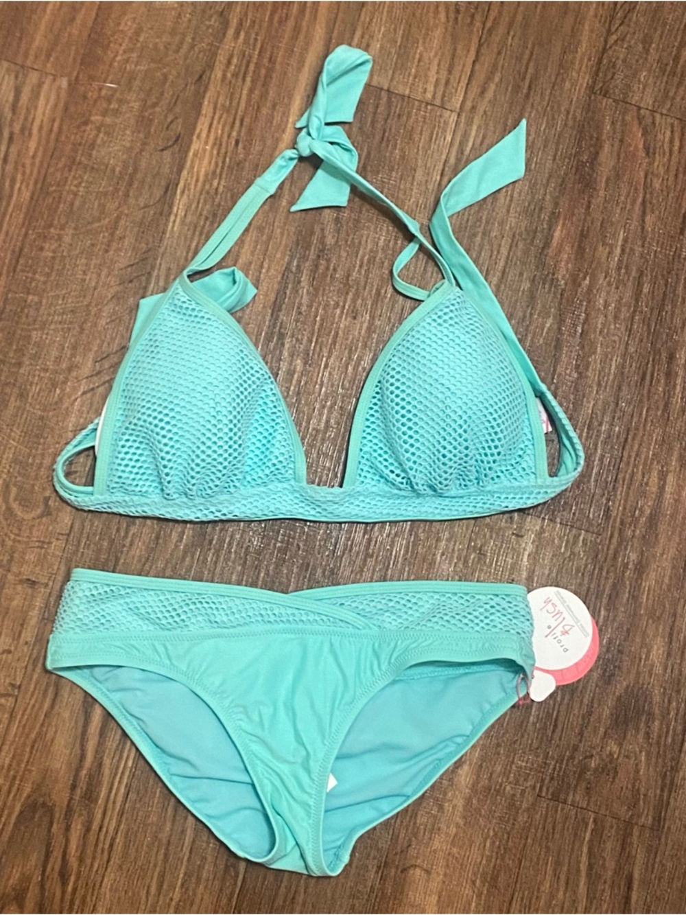 Profile Blush 2 Pc Bikini Swim Bathing Suit M  Teal Aqua Caught In The Net NWT